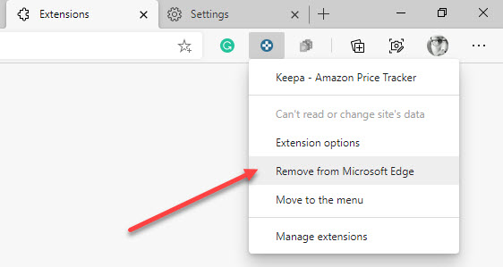 remove extension from Microsoft Edge
