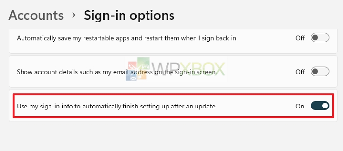 Update Accounts Sign-in Options