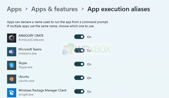 App Execution Aliases
