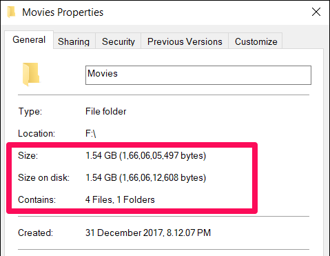 View Folder size from Properties