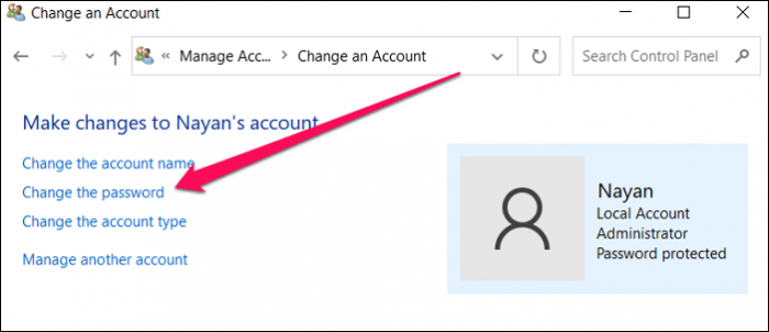 change the password user account