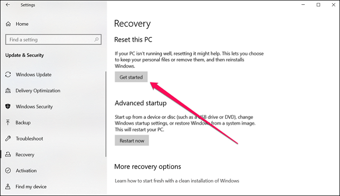 Reset Windows PC Recovery Settings