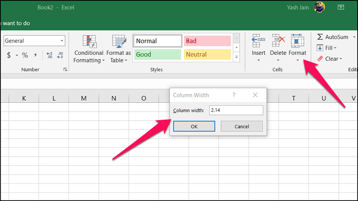 Change Column Width in Excel