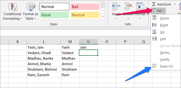 Flash Fill Excel Features