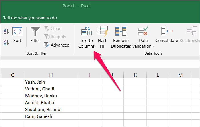 Select Text to Column Feature Excel