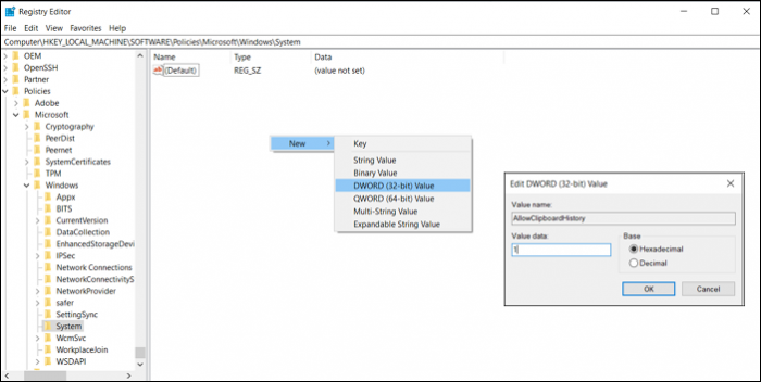 registry method enable clipboard