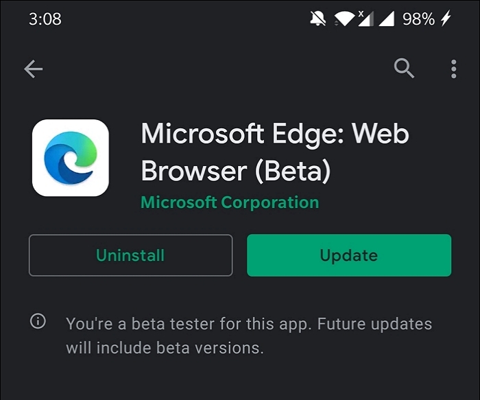 update Microsoft edge on android