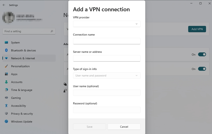 Add VPN Connection Windows
