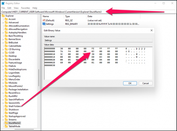 change taskbar position windows 11 registry