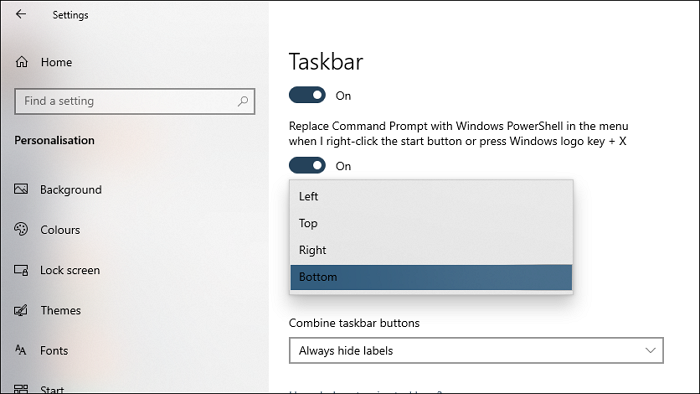 Windows 10 Taskbar Options