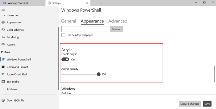 acrylic opacity Windows Terminal
