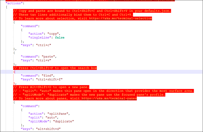 add key bindings windows terminal