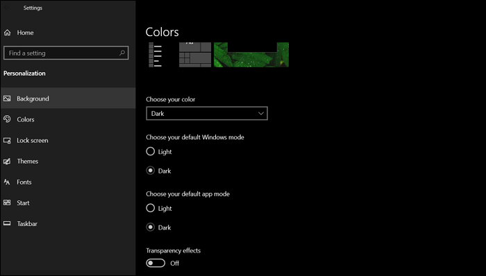 choose your color Windows taskbar