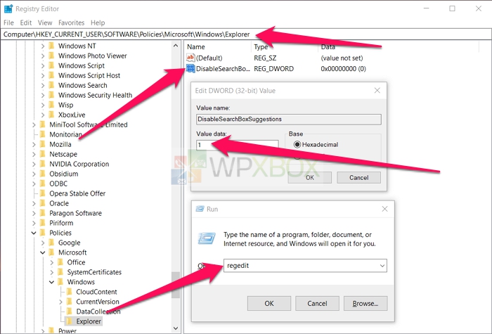 Disable File Explorer Search History Registry Editor
