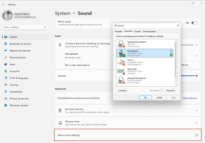 Windows Sound Settings Microphone