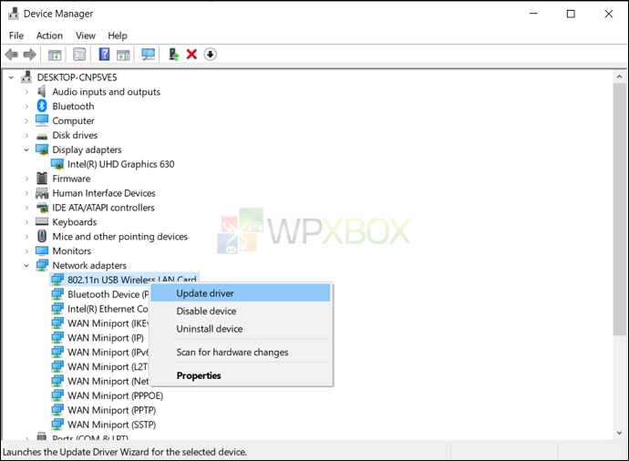 update network driver device manager