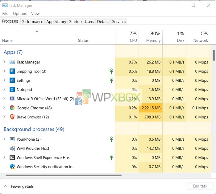 task manager to see installed apps
