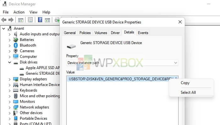 Device Instance Path for USB Storage