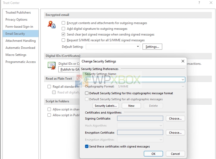 Outlook Email Security Settings trust Center