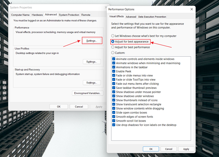 Reduce Or Disable Visual effects in windows
