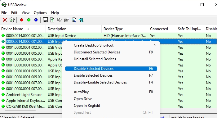 USBD View Disable Enable USB Device