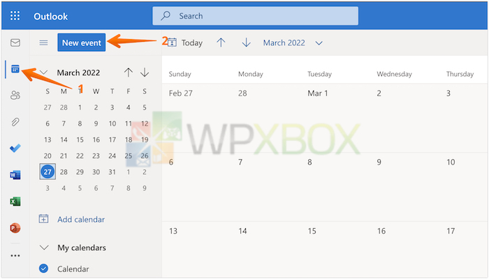 Click Calendar Icon and Then New Event in Outlook