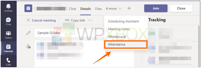 Click on Attendance Tab in Microsoft Team Desktop App