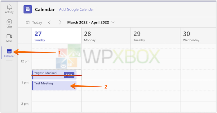 Click on Calendar and Meeting Created in Outlook