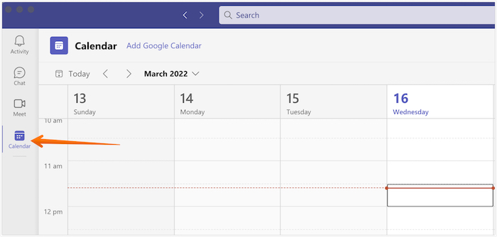 Click on Calendar in Microsoft Teams App