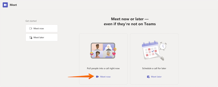 Click on Meet Now in Teams App