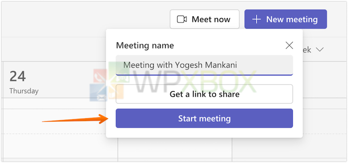 Click on Start Meeting in Microsoft Teams App