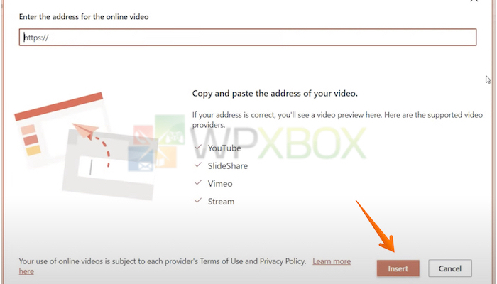 Paste URL and Click on Insert in Powerpoint