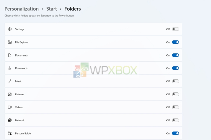 Start Folders Options in the Start Menu