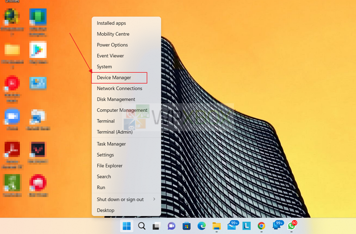 Opening Device Manager From the Power user menu