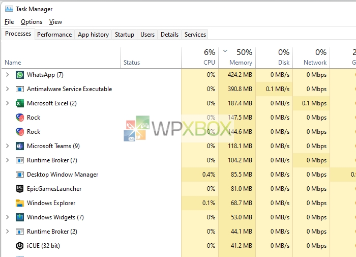 Task manager memory usage apps