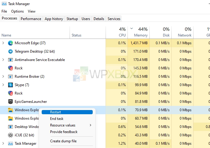 Restart Windows Explorer Task Manager Windows