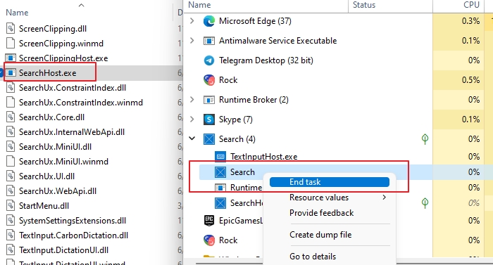 Terminate SearchHost Program Windows
