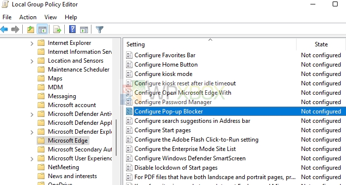 Edge Configure Popup Blocker Group Policy