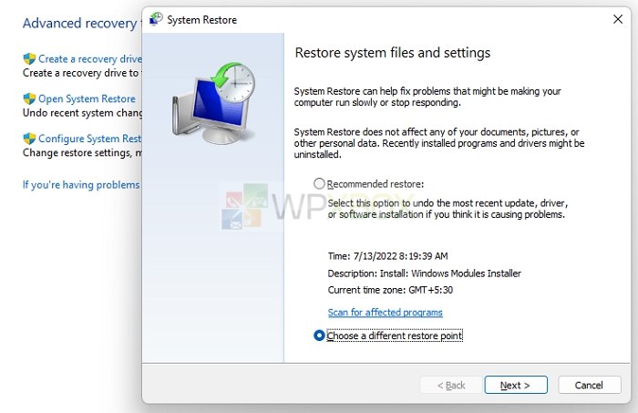 System Restore Different Restore Points