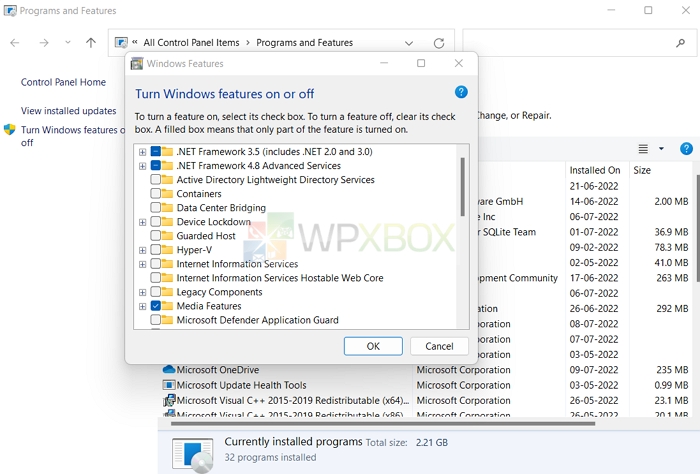 Windows Features Install .NET Framework