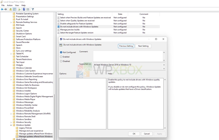Disable Automatic Driver Updates Group Policy Editor