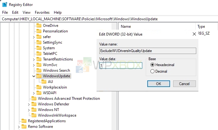 Disable Automatic Driver Updates Registry Editor