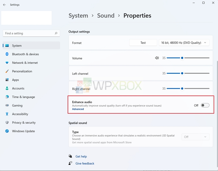 Disable Enhanced Audio in Sound Settings