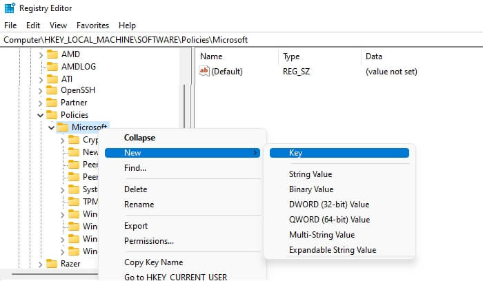 Create Edge Key in Windows Registry