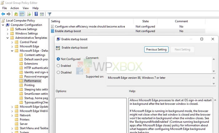 Startup Boost Microsoft Edge Group Policy Settings