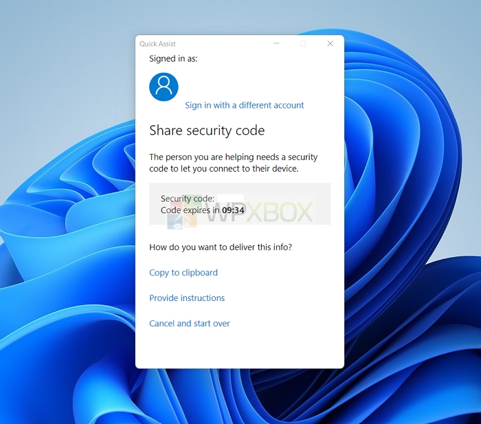 Share Security Code in Windows Quick Assist