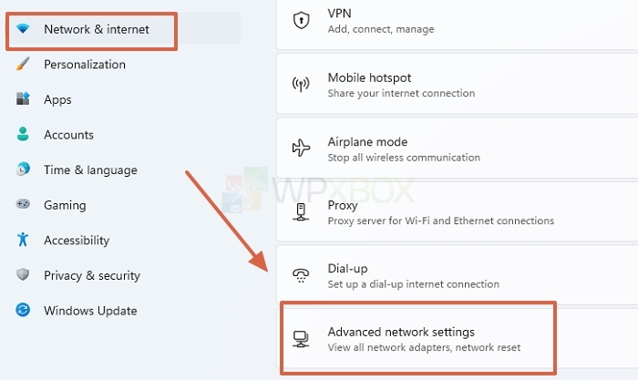Network and Internet Dvanced Internet Settings