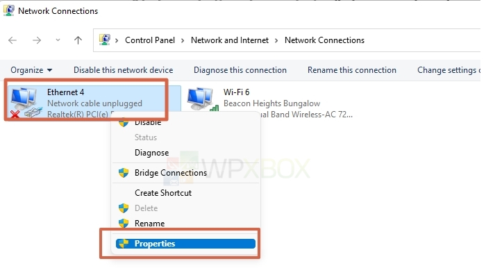 Windows Ethernet Properties