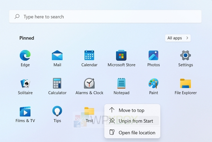 Pinned folder in Start menu Windows