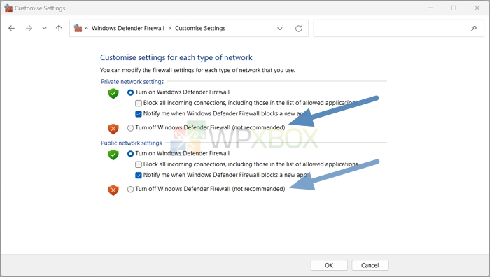 Enable Disable Microsoft Security via Control Panel